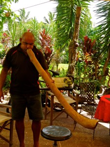 Binna playing the didgeridoo