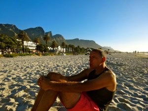Tato enjoying an afternoon at Camps Bay Beach in Cape Town. 