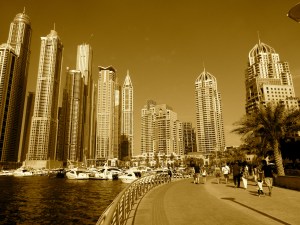 A shimmering view of the Dubai Marina Walk.