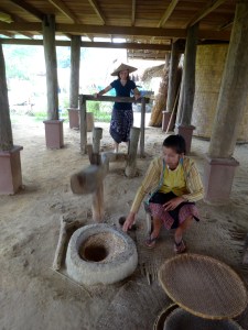 Milling the rice. 