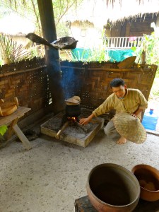 Cooking our sticky rice. 