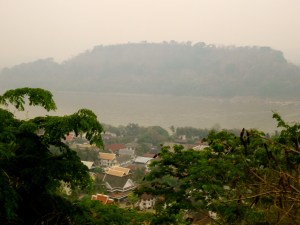 View of Luang Prabang and the Mekong from the That Phu Si & Wat Tham Phu Si, the highest point overlooking the town. 