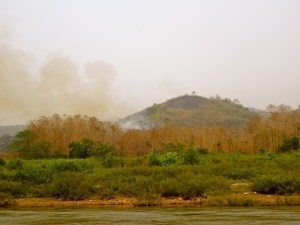 Fires burning along the shores of the Mekong. 