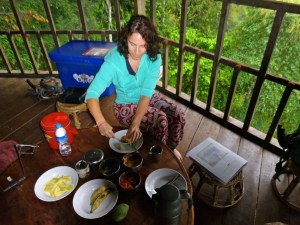 Dishing up a tasty breakfast. 