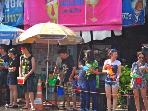 The line of assailants armed with their water. 